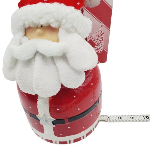 Santa Claus Ceramic Cookie Jar With Cloth Hat & Beard 11 inch  Christmas Vintage - Picture 9 of 9